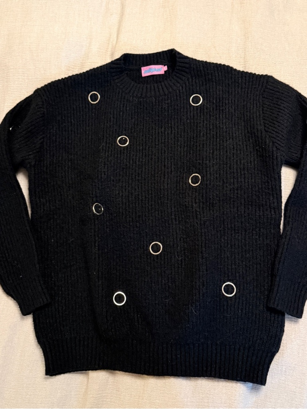Edikted Ellia Black Sweater with Silver Grommets
